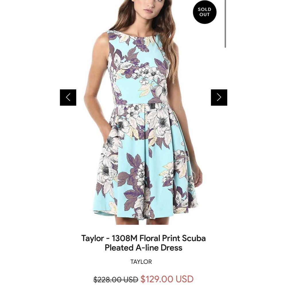 Taylor Boat Neck Sleeveless Box Pleat A-Line Zipper Back Floral Size 8 $128 NWT
